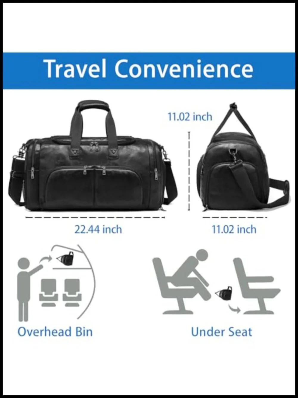Leather Travel Duffle Bag - Waterproof Weekender Overnight Carry-On with Shoe